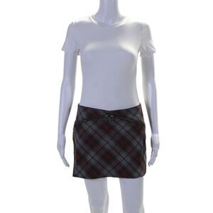 Seventy Two Changes Womens Zipper Trim Plaid Mini Skirt Gray Red Wool Size 4